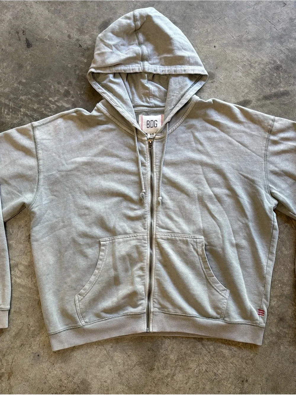 BDG Light Sage Washed Boxy Zip Up Hoodie